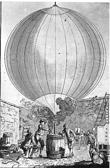 The first hydrogen balloon flown by Jacque J. C. Charles and Nicholas Robert on December 1, 1783